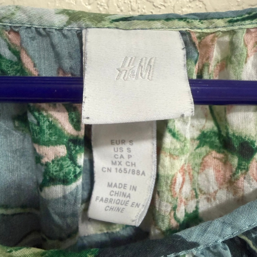 H&M‎ Floral Print Tiered Dress Blue Green Pink Long Sleeve Size S - Picture 9 of 12